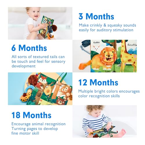 hahaland Baby Books 0-6 Months,Infant Tummy Time Toy Sensory Toys | 6 to 12 Months Touch Feel Book Travel Toy Gifts for Boy Girl 0-3 Month Baby Shower Birthday Easter Basket Stuffers 1PCS - style: A - Jungle - 1 Book
