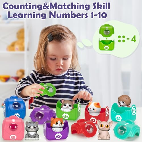 Learning Toys for Toddlers 1 2 3 Year Old Toddlers, 20Pcs Kitten Finger Puppets for Kids, Montessori Counting, Matching & Sorting Toy, Christmas Birthday Gifts for Baby Boys Girls Age 12-18 Months - style: KITTEN