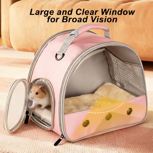 2-Pack Guinea Pig Carrier and Burrowing Bed, Portable Small Animal Cage with Clear Window, Plush and Fluffy Hideaway Pet Bed for Piggies, Hamster - color: Pink