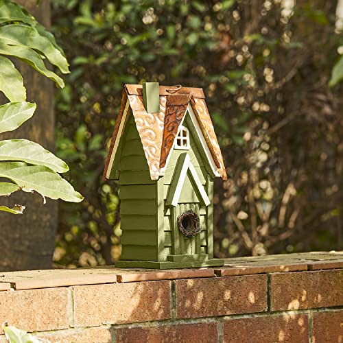 Glitzhome 12" H Green Hanging Distressed Solid Wood Garden Bird House Decorative Birdhouse - color: 12"H Green
