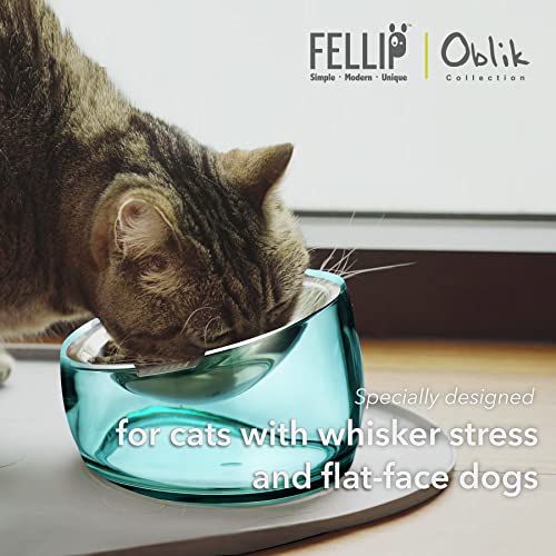 Felli Oblik Elevated Cat Bowl Removable Stainless Steel Wide Dish for Dry Wet Food Feeding & Dishwasher Clean, Slanted Whisker Fatigue Friendly Metal Plate (Classic, 0.5 Cups Shallow Dish) - color: Classic, size: 0.5 Cups Shallow Dish