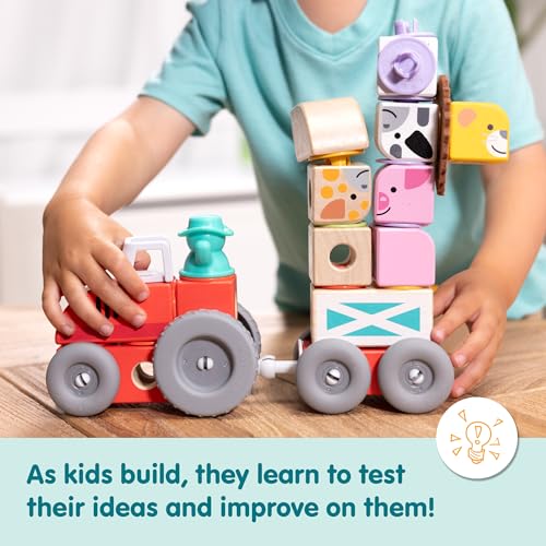 Melissa & Doug Blockables Farm Connectable Wooden Building Blocks Set | 56 Wooden Blocks & Connectors, Build Farm Vehicles and Animals, Farmer Figures, Pretend Play, Toddler Toys for Kids, Ages 2+
