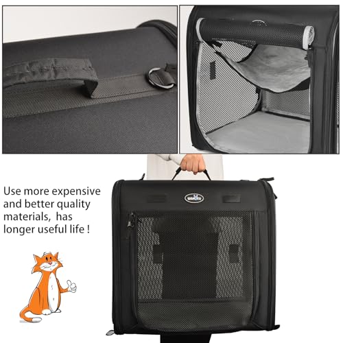 Wakytu 2-in-1 Pet Carrier for Cats & Dog, Travel Carrier for Camping | Extra-large fits 2 cats up to 25lbs each, includes 2 hammocks, carry bag, bowls & stakes. Car seatbelt pass-through