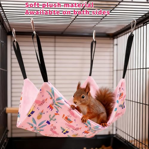 4 Pack Ferret Hammock Set, Hanging Soft Small Animal Hammocks with Hideout,Tunnel and Double Layer,Cage Accessories for Ferret,Rats,Sugar Glider,Squirrel (Pink) - color: Pink