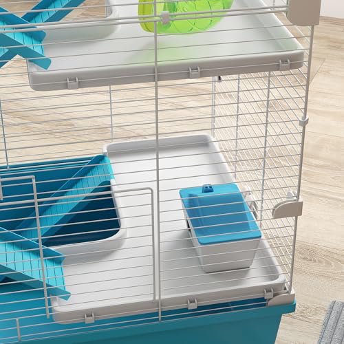 PawHut Large Hamster Cage 6 Tier, 32" DIY, Dwarf & Gerbil, Light Blue | Small Animal Cage, Tubes and Tunnels, Hut, Wheel, Food Dish, Water Bottle, Ramps