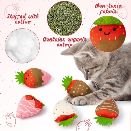 MALLMALL6 Catnip Toys for Cat - 5Pcs Strawberry Chocolate Crinkle Paper Sound Catmint Toy for Indoor Kitten, Teething Chew Kick Interactive Kitty Supplies, Pet Present for Kitten Lover - style: Strawberry Chocolate（with Crinkle Paper）