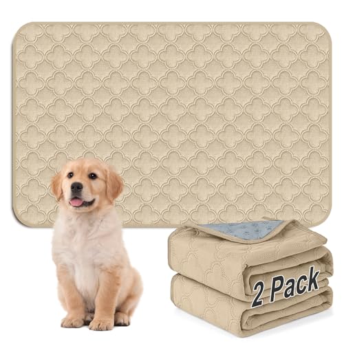 FunFurry Washable Pee Pads for Dogs - 2 Pack Reusable Waterproof Puppy Training Pads, Super Absorbent with Dog Paw Shape Non-Slip Backing (Cream, 24" X 36" - 2 Pack) - color: Cream, size: 24" X 36" - 2 Pack