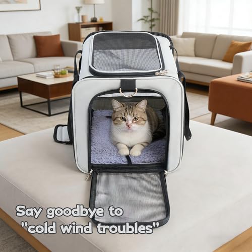 YUNIQUE Soft-Sided Cat & Dog Carrier for Pets Up to 15 Lbs, Airline Approved Collapsible Travel Puppy Carrier with Lightweight Fabric Design (lightgrey) - color: lightgrey