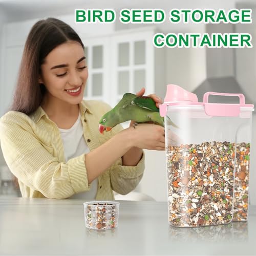 Pet Dog Cat Food Storage Container 5 to 7 lbs with Can Cover and Mixing Spoon, Airtight Pet Food Storage Dispenser with Large Spout & Measuring Cup for Kibble Dog Treat Bird Seed Container -Pink - color: Pink 6Qt