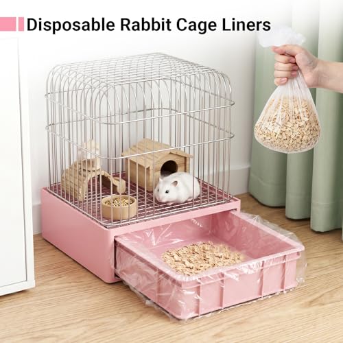 100 Pcs Clear Plastic Disposable Cage Liners for Trays Max 14x13x2in, Leak-Proof & Convenient Rabbit Cage Liner Bag Bulk Pack for Small Animals, Hamster Rabbits Pet Supplies Litter Box Liner