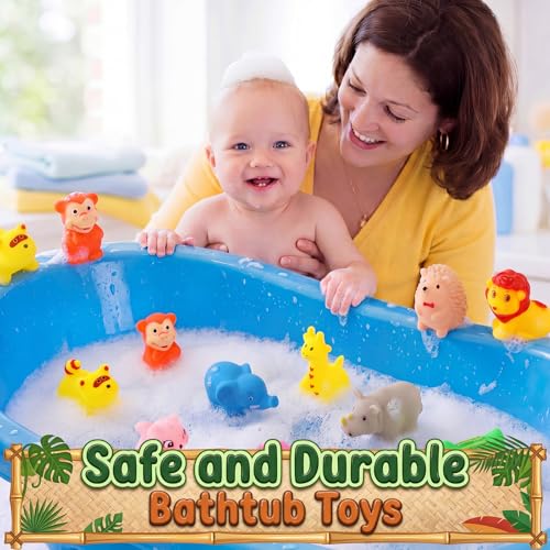 Poen 100 Pcs Rubber Bath Toys Bulk Cute Wild Animal Bathtub Toys Floating Squeaky for Birthday Summer Pool Party Favors Baby Shower Classroom Rewards Carnival Prizes, 10 Styles - style: Wild Animal