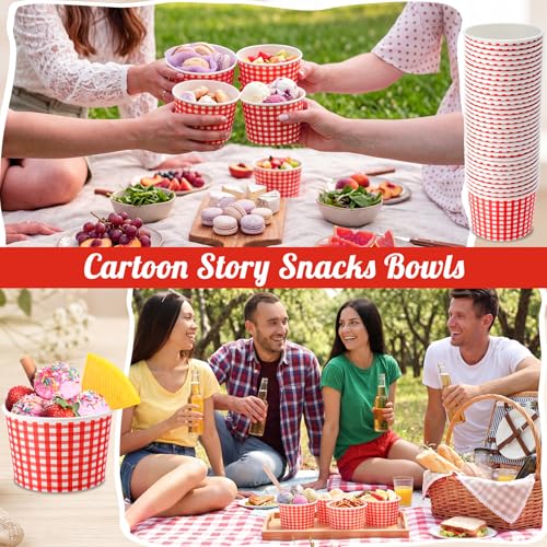 Jingmore 100 Pcs Ice Cream Paper Cups Bulk 8 oz Disposable Dessert Bowls for Hot or Cold Food Snack Treats Gift for Birthday Summer Party Favor Decoration(Red Gingham) - style: Red Gingham