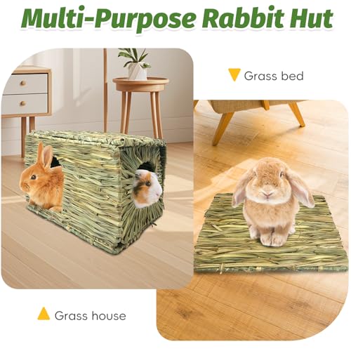 Hamiledyi Large Rabbit Grass House Hand Woven Natural Bunny Hut Foldable Play Bed Safe Cozy Hideaway Hay Mat Chew Toys for Hamster Guinea Pig Chinchilla Gerbil Ferret - size: 1 Pack (14.57"L x 11.42"W x 10.24"H)