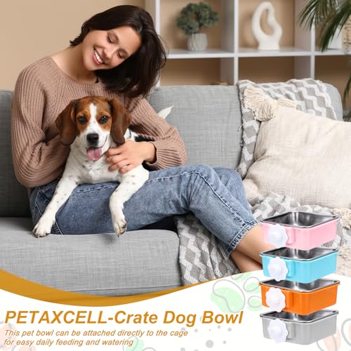 Crate Dog Bowl, Removable Stainless Steel Pet Cage Hanging Anti-Overturn Food Water Feeder Cage Cup (Square, Yellow, 17.7oz), Intended for Puppies/Cat/Rabbit/Bird - color: Yellow, size: 5.7"(17.7oz)