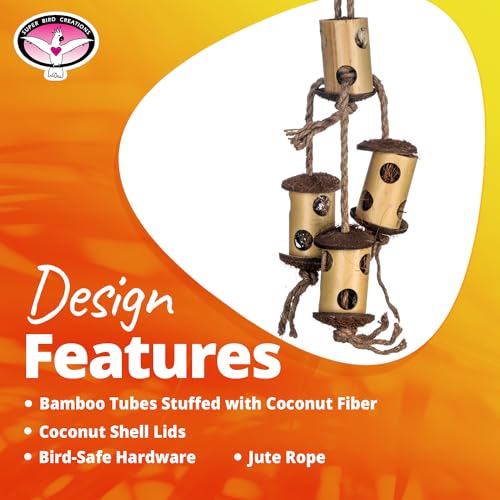 Super Bird Creations SB1219 Bamboo Climb & Forage Bird Toy - Ideal Chewing & Foraging Bird Toy for Large Birds, Parrots, Amazons, African Greys, Mini Macaws, Encourages Exploration & Physical Exercise