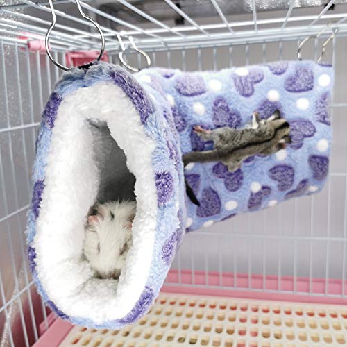 LEFTSTARER Hanging Tunnel for Small Animals Guinea Pig Accessories Sugar Glider Cage Accessories Hamster Rat Toys Ferret Hammock（Heart-Purple） - color: Purple