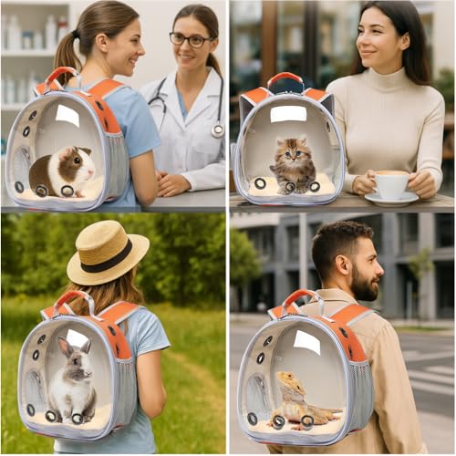Bunny Carrier, Guinea Pig Carrier,Small Animal Carrier Backpack for Rabbit,Bearded Dragon, Lizard,Hamster,Kitten. Breathable Pet Travel Cage Bag (Orange) - color: Orange
