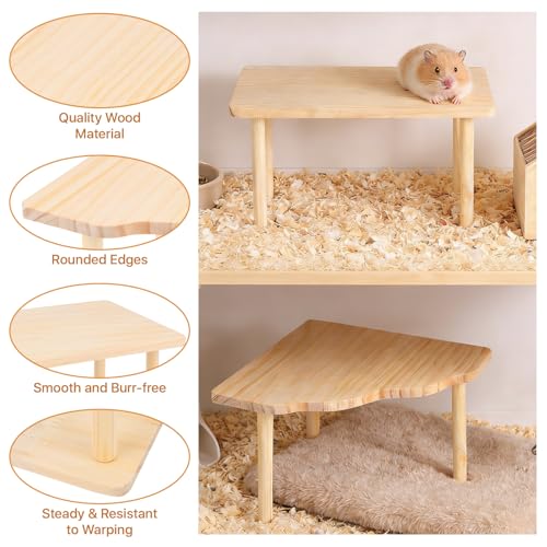 3 Pcs Hamster Platforms, Natural Pine Hamster Play Table, Rectangular & Triangle Hamsters Wooden Playground with Platforms for Hamsters, Gerbils, Mice, Squirrel, Small Pets Cage Accessories