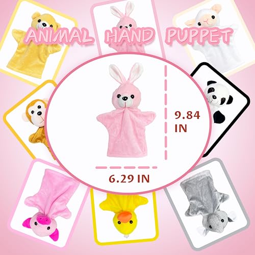 Bunny Hand Puppets for Kids and Toddlers Party Favors (1 Pack), Farm Animals Plush Toys, Bunny Puppet Stuffed Animals, Rabbit Hand Puppet for Class Role Play, Easter Basket Stuffers and Egg Fillers - style: Bunny