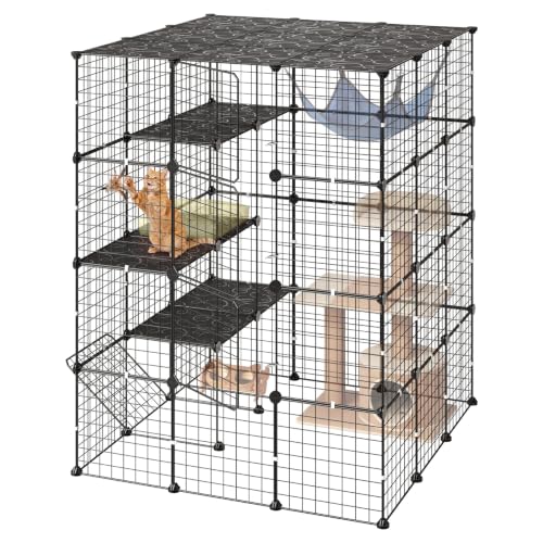 VEVOR Cat Cage 4-Tier 40.98"x40.98"x55" DIY Cat Playpen Indoor Enclosure, Detachable Metal Wire Kennel Crate with 4 Doors, Large Exercise Place Ideal for 2-3 Cats, Kittens and Small Animals, Black - size: 41.0"L x 41.0"W x 55.0"H