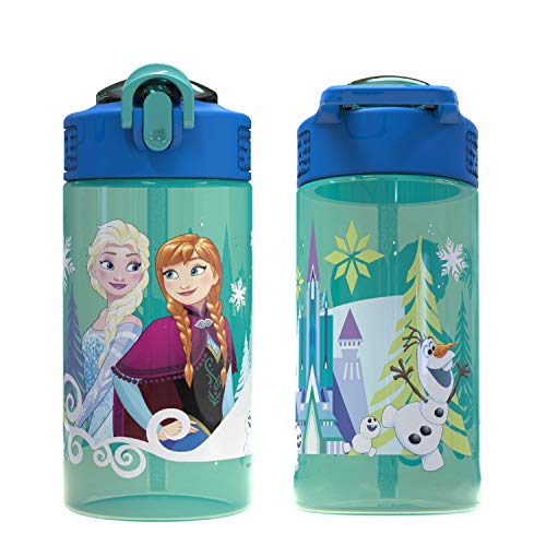 Zak Designs Disney Frozen 2 Kids Spout Cover and Built-in Carrying Loop Made of Plastic, Leak-Proof Water Bottle Design, 16oz, Elsa & Anna - color: Elsa & Anna, size: 16 Ounces