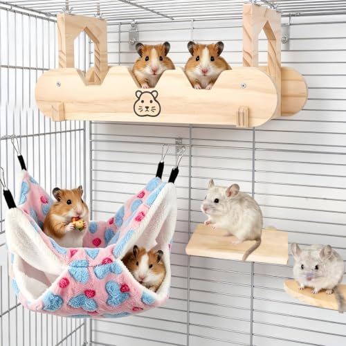 Wood Chinchilla Suspension Bridge, Chinchilla Ledges and Hammock, Small Animals Habitat Toy, Cage Accessories & Habitat Décor for Chinchillas, Hamster, Guinea Pig, Squirrel, Sugar Glider