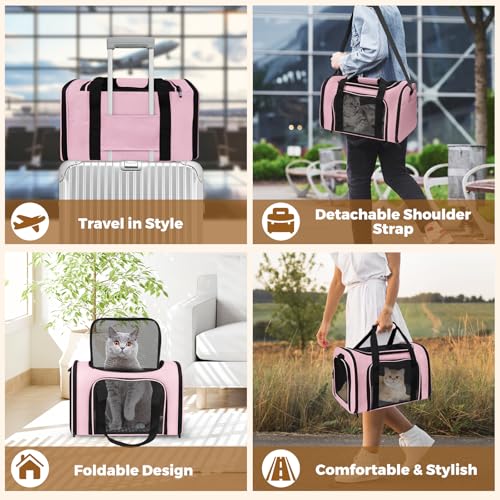 Large Cat Carrier Soft Up to 28 Lbs, Breathable Pet Bag with Steel Frame | Lockable Zippers, Fits Small Big Dog, Kitten, Puppy,Medium Travel Carrying Case for Kennel Car Airline Transport，Pink - color: Pink, size: 20"L x 13"W x 13"H