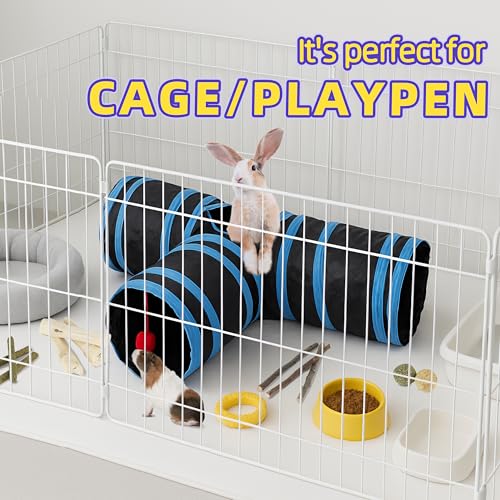 Bunny Tunnels & Tubes Collapsible 3 Way Rabbit Hideout with 13pcs Toys for Bunny Guinea Pig Hamster Chinchilla Hedgehog Rat Ferret Kitten (BK&BU) - color: BK&BU