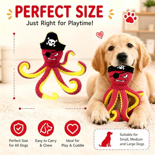 MAXBECK Interactive Octopus Dog Toy, Plush Dog Toy with Crinkle Paper & Squeaker, Tug of War Dog Toy for Small Medium Large Dogs, Soft Dog Chew Toy for Indoor Play, Puppy Training (I-Octopus-Red) - color: I-Octopus-Red
