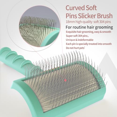 Dog Slicker Bursh for Goldendoodles Toy Poodles Fluff Shedding. | Soft Bristles,Curved Brushes for Dogs Cats,Thick Long Curly Hair Fluffy Matted Hair,Remove Tangles,Mats,Knots,Loose Fur.25mm. - color: green