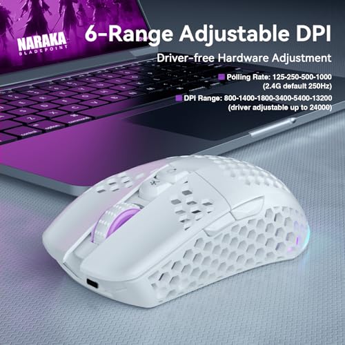 SOLAKAKA SM600 White Wireless Gaming Mouse,Tri-Modes BT5.1/Type-C Wired/2.4G Wireless Mouse with 2 Side Buttons, Programmable Macro Gamer Mouse with RGB Light for Laptop/PC/Mac - color: white
