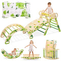 Pikler Triangle Set, Montessori 8-in-1 Climbing Set with Cushion | Wood Jungle Gym for 18M-5Y, Foldable, Reversible Animal Slide, Patent-Protected, 2.35in Gap, ASTM F963, Green - color: Green