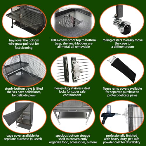 Durable All-Metal Mansion Cage for Chinchillas, Rats, Ferrets, Degus, Prairie Dogs (4-Level) - size: 32.0"L x 21.0"W x 58.0"H