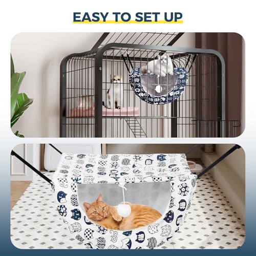 Admaison Cat Hammock for Cage with Ball,Hanging Pet Hammock Bed Adjustable,Double Layer Soft Sleeping Hammock for Cats,Ferret,Puppy,Rabbits,Small Animals,1Pack (White) - color: White