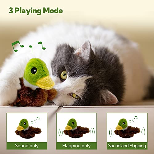 Flapping Cat Toy, Motion Activated Duck with Catnip, 3 Modes & USB Rechargeable, Machine Washable Interactive Toy for Indoor Cats - style: Mallard