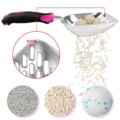 Cat Litter Scoop-Metal Cat Scooper-Long Handle Scoop,Cat Scooper-Poop Sifting-Mesh Shovel-Suitable for Cat Litter Box, (Rose Red)-Christmas - color: Rose Red, size: L