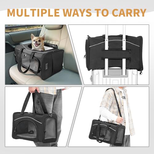 ‌Petsfit Airline Approved Pet Carrier for Small Dogs & Cats, 19x9x12 TSA Approved Carrier, with Removable Dual-Sided Padding (2-Way Placement) - Fits Under Most Airplane Seats, Escape Proof (Black) - color: Black, size: 19"L x 9.0"W x 12.0"H