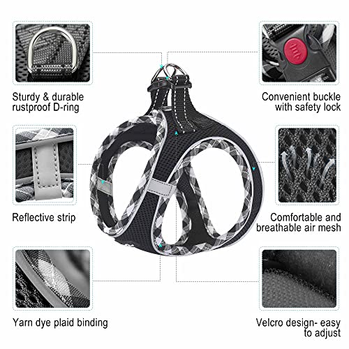 haapaw Dog Harness with Leash Set, No Pull Adjustable Reflective Step-in Puppy Harness with Thickened Padded Vest for Extra-Small/Small Medium Dogs - color: Black, size: S