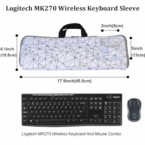 Keyboard Sleeve Travel Case for Logitech Mk270 Keyboard (White) | Mk270 Keyboard Protective Case, Zipper Mouse Storage and Cable Storage Pouch - color: White