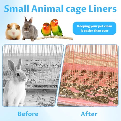 Disposable small animal cage liners; plastic liner covers sizes 20x20, 20x22, 20x18,14x18 inches, suitable for rabbits, birds, guinea pigs, and chinchillas.