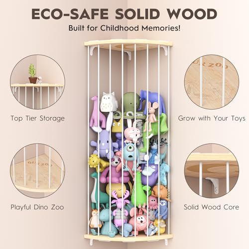 Stuffed Animal Storage Wood Corner Plush Toys Holder with Star Pattern, Length Adjustable Hanging Stuffed Animal Toy Organizer Shelf for Nursery Play Room Bedroom Kid Room