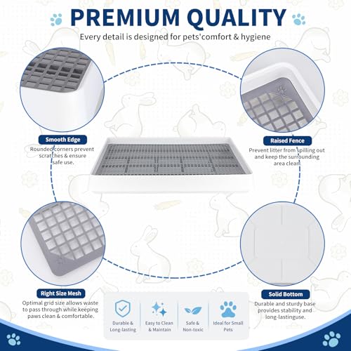 FHTONGE Extra Large Rabbit Litter Box, Low Entry Bunny Potty Trainer Tray | Small Animal Training Litter Pan, Rectangular Pet Toilet with Grid for Rodent Guinea Pig Ferret Squirrel Opossum Sugar Glider - color: Only 0.4" PP Grids, size: 22x18x3"(58x46x9cm