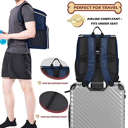 BAGLHER丨Dog Travel Bag Backpack, Airline Approved Pet Supplies Backpack, Dog Travel Bag with 2 Silicone Collapsible Bowls and 2 Food Baskets Dark Blue - color: Dark Blue