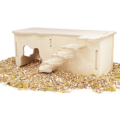 Hamster Wooden Houses with Steps, Hamster Hideout, Multi Chamber Room for Hamster Syrian Mice Gerbils Mouse Dwarf