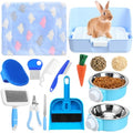 Reallnaive 15 Pcs Rabbit Starter Kit Small Rabbit Litter Box Girls Gift Animal Grooming Kit Bunny Toys Bowl Blankets with Cleaning Set for Guinea Pig Accessories(Candy Blue) - color: Candy Blue