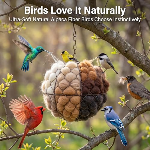 Handmade Alpaca Fiber Bird Nesting Heart - Refillable Material Holder for Wild Birds and Hummingbirds - Garden Art & Winter Shelter for Bird Lovers