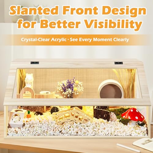 PROLEE Hamster Cage Large Chewproof, 40" x 20" x 20" Sloped Mice and Rat Habitat with Clear View, Solid Built with Lockable Design and Openable Top (Oak) - color: Oak