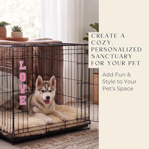 Custom Letter Charms for Dog and Cat Crates, Snap-On Decor Kit | Snap-on rubber letter charms for dog and cat wire crates. Personalize with names, phrases, birthdays and pet parties.