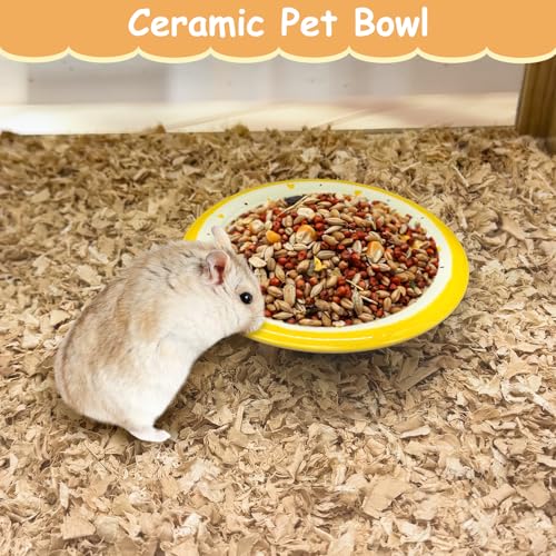 kathson Hamster Ceramic Food Bowl Small Animal Bowls with Banana Pattern for Cage Guinea Pig Anti-Turning Food and Water Dish Pet Feeder for Gerbil Hedgehog 2PCS