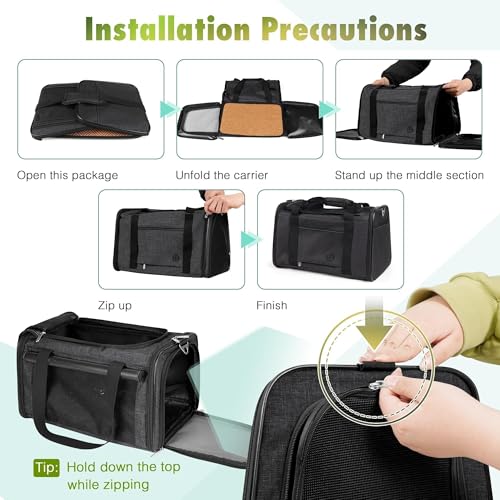 YUDODO 25lbs Cat Carrier Lightproof Soft Sided Pet Carrier for Large Cat | Airline Approved, Lightproof Breathable Design, Side Pockets, Durable Mesh, Foldable and Portable, Black - color: Black